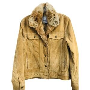 Wilson's Leather Maxima Jacket Tan with Fur Trim PEN MARK ON FRONT Ladies S